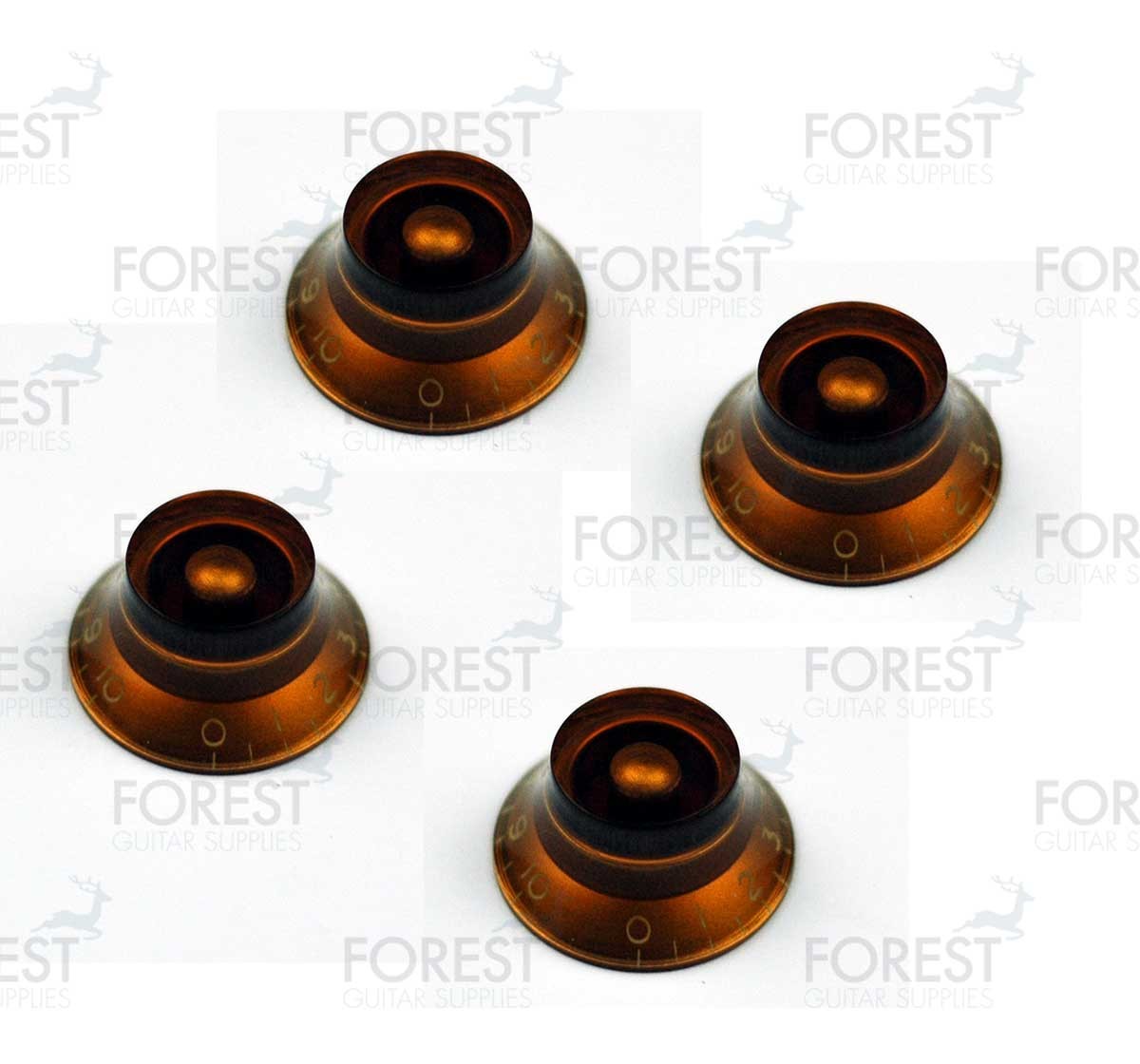A set of 4 Guitar Speed Knobs Amber Gold